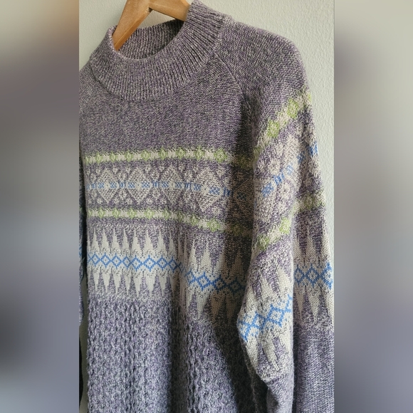 Vtg Woolrich fair isle textured cable mixed knit sweater Women's XL dusty plum - Picture 2 of 9